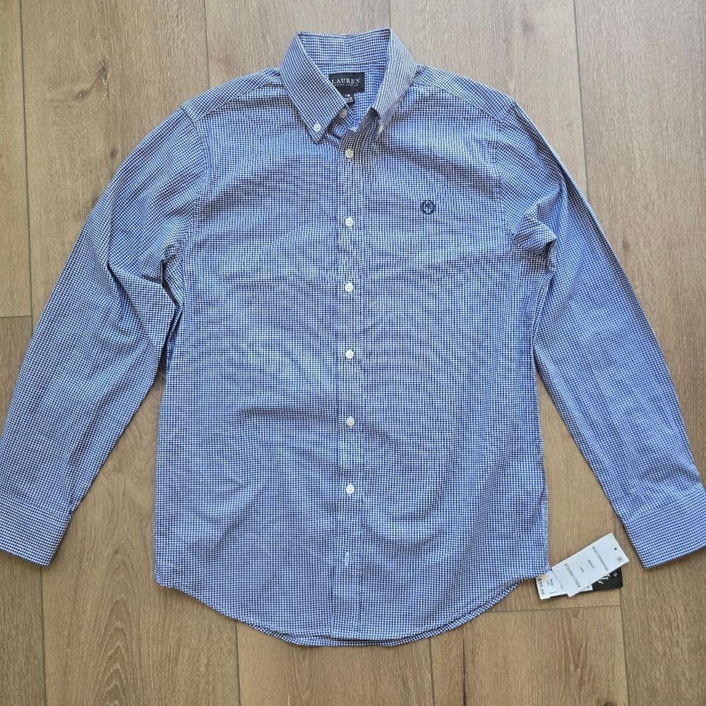Lauren Ralph Lauren Blue Boys Button Down Shirt Classy Classic Top 18 18r